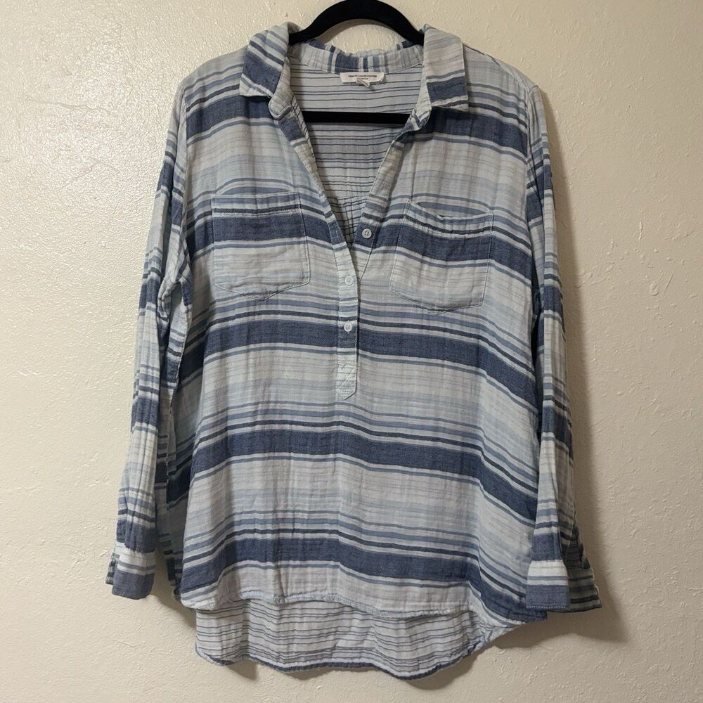 Light Blue Striped Women's Button-Front Blouse